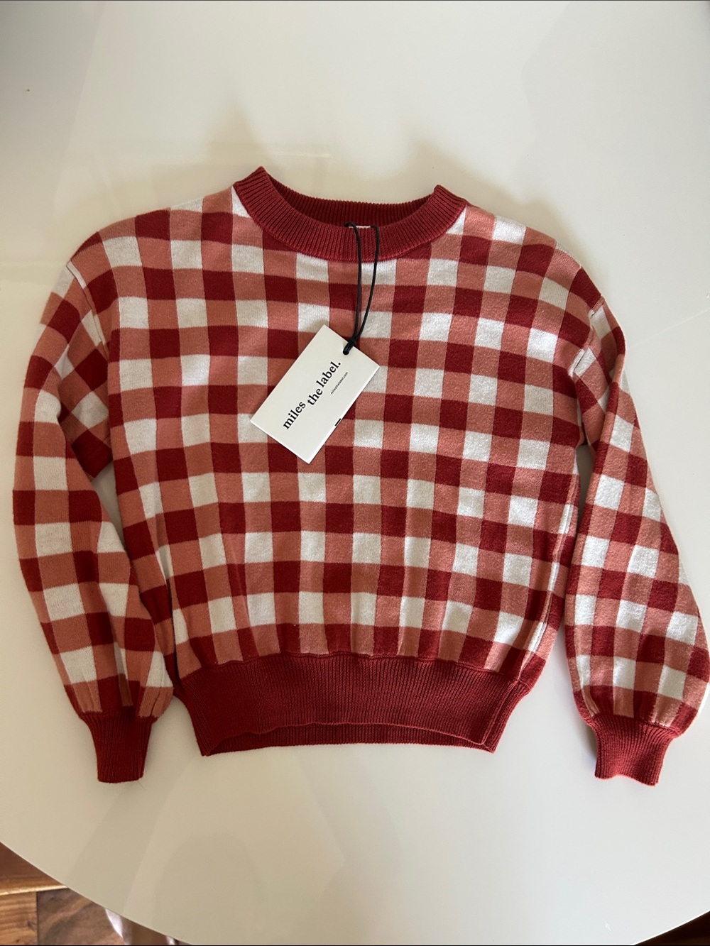 Miles the label burgundy & White Check Knit Sweater for girls